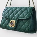 Vegan Quilted Textured Flap Crossbody Bag Green Photo 6