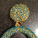 St. John ππ Circular Drop Clip On Earrings ~ Green Enamel Gold Jewels NWOT Photo 3
