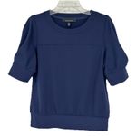 White House | Black Market WHBM  Pleated Sleeve Knit Top Navy Blue Crew Neck Size S Photo 0