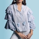 The Shirt By Rochelle Behrens The Tiered Sleeve Shirt Blue Size XS Photo 0