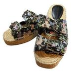 Rebecca Minkoff Sandals Espadrille Black Floral Studded Double Buckle Size 8 Photo 0