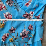 Avec Les Filles NEW  Floral Cascading Ruffle Midi Dress in Cerulean Blue Photo 10