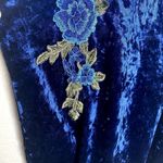 Charming Charlie  Floral Applique Crushed Velvet Cami Tank Top Blue Green Large Photo 6