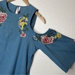 ZARA  denim collection floral embroidered & beaded cold shoulder dress size small Photo 5