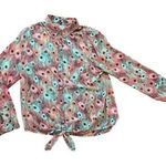 Kut From The Kloth Women's Peacock Print Semi-Sheer Tie Button Up Shirt Size L Photo 0