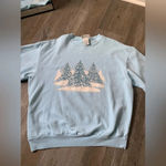 VTG Christmas Sweater Snow Trees Winter Graphic Crewneck Sweatshirt Blue Size L Size L Photo 1