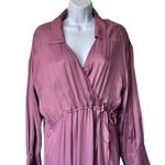 ZARA NWT  XS Satin Effect Wrap Dress Pale Pink Midi Long Sleeve Photo 5