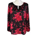 Talbots  Size M Floral Blouse Top Black Red Long Sleeves Satin Silky Office Photo 0