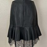 Who What Wear Black Faux Leather Mini Skirt with Ruffle Lace Hem Photo 6