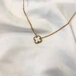 18K Solid Yellow Gold Clover Necklace | Mother of Pearl | 16” Fine Jewelry | 3g Photo 2