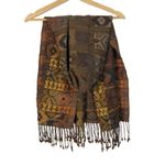 Free People Brown & Orange Tribal Print Rectangle Fringe Scarf Photo 1