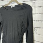 Black Fitted Long Sleeve Tie Front Lace Blouse Ribbed SZ S Stretch Crew Top Y2K Photo 4