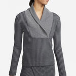 Nike  Yoga Ribbed Shawl Collar Sweater Top Women's Size‎ M Gray Long Sleeve Photo 0