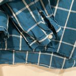 L.L. Bean Size S Cotton Collarless Teal Ivory Plaid Long Sleeve Popover Shirt Blue Photo 3