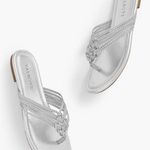 Talbots  Cece Braid Metallic Silver Thong Faux Leather Women's Sandals Size 8 Photo 0