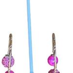 Vintage Earrings Open Hoop with Pink Glitter Ball Photo 3