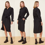 Monrow Asymmetrical Poplin Tie Shirt Dress in‎ Black 100% Cotton, Size Small Photo 1