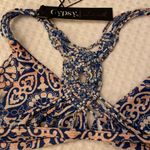 Gypsy 05 NEW! SAND Bikini Size Small Crochet Racerback Top Blue Multi Tile Print Photo 8