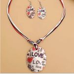 3 Pcs Love‎ Letter Print Shell Pendant Necklace & Drop Hook Earrings Set Photo 8
