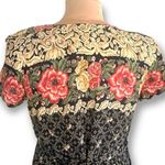 Vintage 90s Dress Black Red Rose Floral Scoop Neck Short Sleeve Maxi Petite 8 Size 8P Photo 3