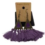 Boho Festival Copper Sphere Metalwork Agate Beads Purple Tassel Dangle Earrings Photo 1