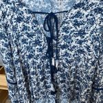 Lovestitch  Peasant Blue Floral Tie Neck Blouse S Long Sleeve boho Cottagecore Photo 3