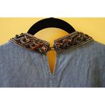 Abito Vintage Casual Denim Button Shirt Beaded Jacquard Collar Blue Small Photo 3