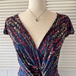 BCBGMAXAZRIA  Leaf Patterned Waist Tied Short Sleeve V Neck Dress Photo 1