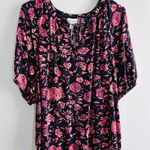 Ava & Viv  size XL/1X women's black blouse with pink floral and paisley patterns Photo 0