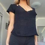 Urban Outfitters  black waffle knit v neck short sleeve top Photo 0