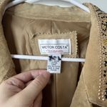 VICTOR COSTA SUEDE LEATHER Lined Embellished Tan JACKET Size XL Western Cowgirl Photo 2