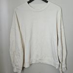 Caes Sweatshirt Ivory Cream White Crewneck Neutral Casual Organic Cotton Pleated Size M Photo 0