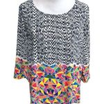 Allison Joy Geometric Shapes Pattern 3/4 Sleeve Blouse Multi Color Size Large Photo 0