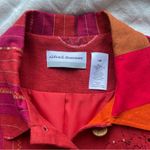 Alfred Dunner  Women’s Red Patchwork Beaded Stitched Linen Button Up Jacket Sz 14 Photo 2