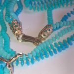 Vintage 3 Strand Blue Beads Tassel Fringe Pendant Beaded Retro Boho Necklace Photo 4
