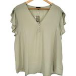 Zenobia  Sage Green Lightweight Flutter Sleeve Blouse size 2X NWT V Neck Photo 0