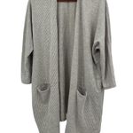 Anthropologie DONNI Ribbed Open Front Cardigan Pockets Light Grey One Size OSFA Photo 1