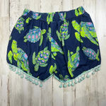 Simply Southern Women's Lounge Shorts S/M Navy Green Sea Turtle Pom-Pom Trim Photo 2