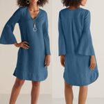 Soft Surroundings Milano 100% Linen Bell Sleeve Dress ~ Size Medium 💚🍄 Photo 2