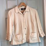 Laura Scott  Petite Women's 14p Linen Blend Beige Short Sleeve Button Up Jacket Photo 0