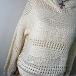 Anthropologie Pointelle Knit Crochet Open Knit Cream‎ Hoodie Pullover Sweater S Tan Photo 2