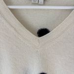 Boden 100% Cashmere V Neck Sweater Cream Navy Blue Polka Dot Preppy Feminine White Photo 4