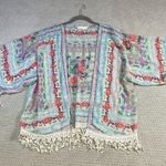 Entro Boho Floral Fringe Kimono Cardigan Lightweight Women's Size L Photo 0