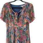 Takara  Women's Size 9 Floral Chiffon Babydoll‎ Button Front Sundress Maxi Dress Photo 1