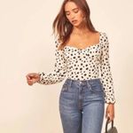 Reformation Reign satin long sleeve cropped blouse in ink blot NEW 0 Photo 1