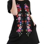 Umgee Floral Embroidered Black Tee shirt Dress, size Small Photo 7
