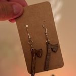 Handmade NWT Wooden Engraved Axe Dangle Earrings Photo 6