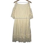 Fairy Floral Lace Embroidered Open Shoulder Cream Lace Flowy Dress Size XL Photo 1
