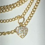 Bright Gold Tone Multi Strand Dangling Heart & Angel Charm Necklace Photo 3