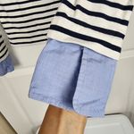 J.Crew Factory Striped Top Cotton Black & White Boatneck Blue Cuffs Size XXS Photo 9